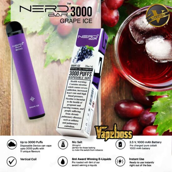 Nerd Bar Grape Ice 3000 Puffs